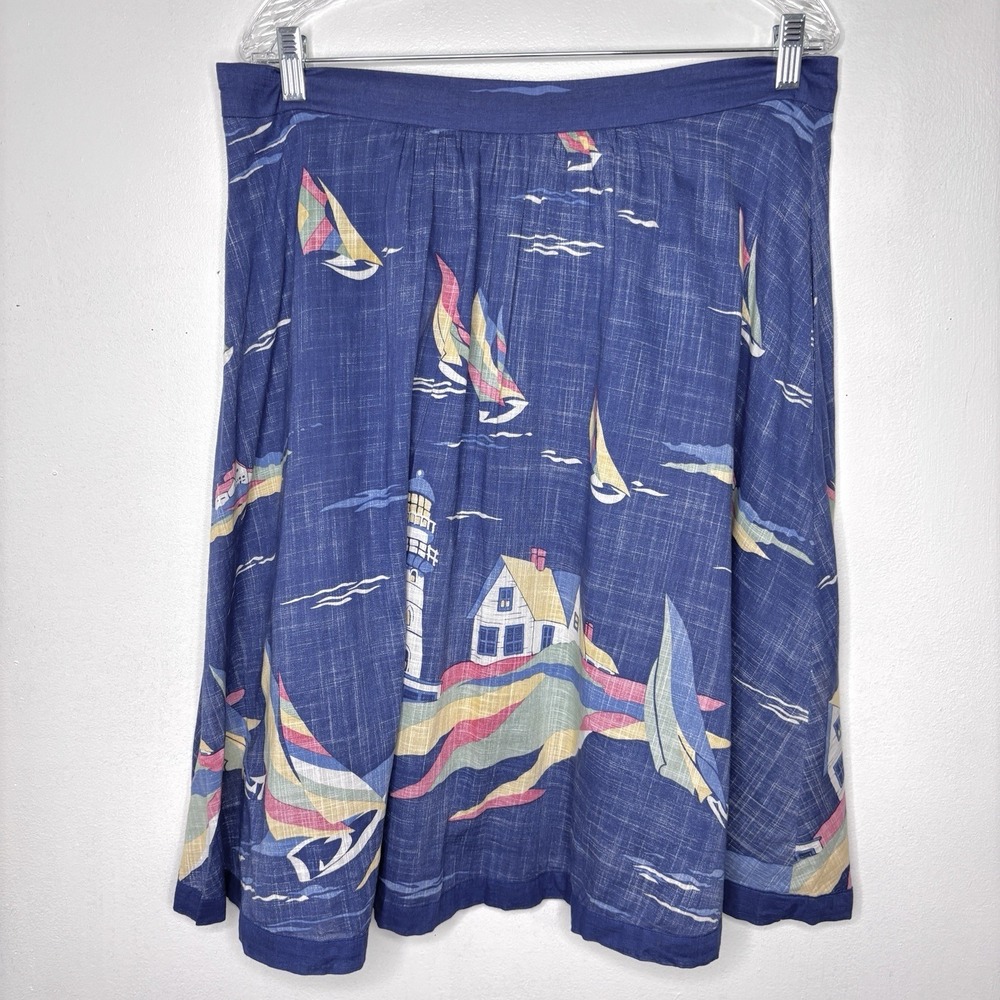 Odille Anthropologie Skirt 14 Novelty Nautical Coastal Whimsical Lighthouse - Picture 2 of 11